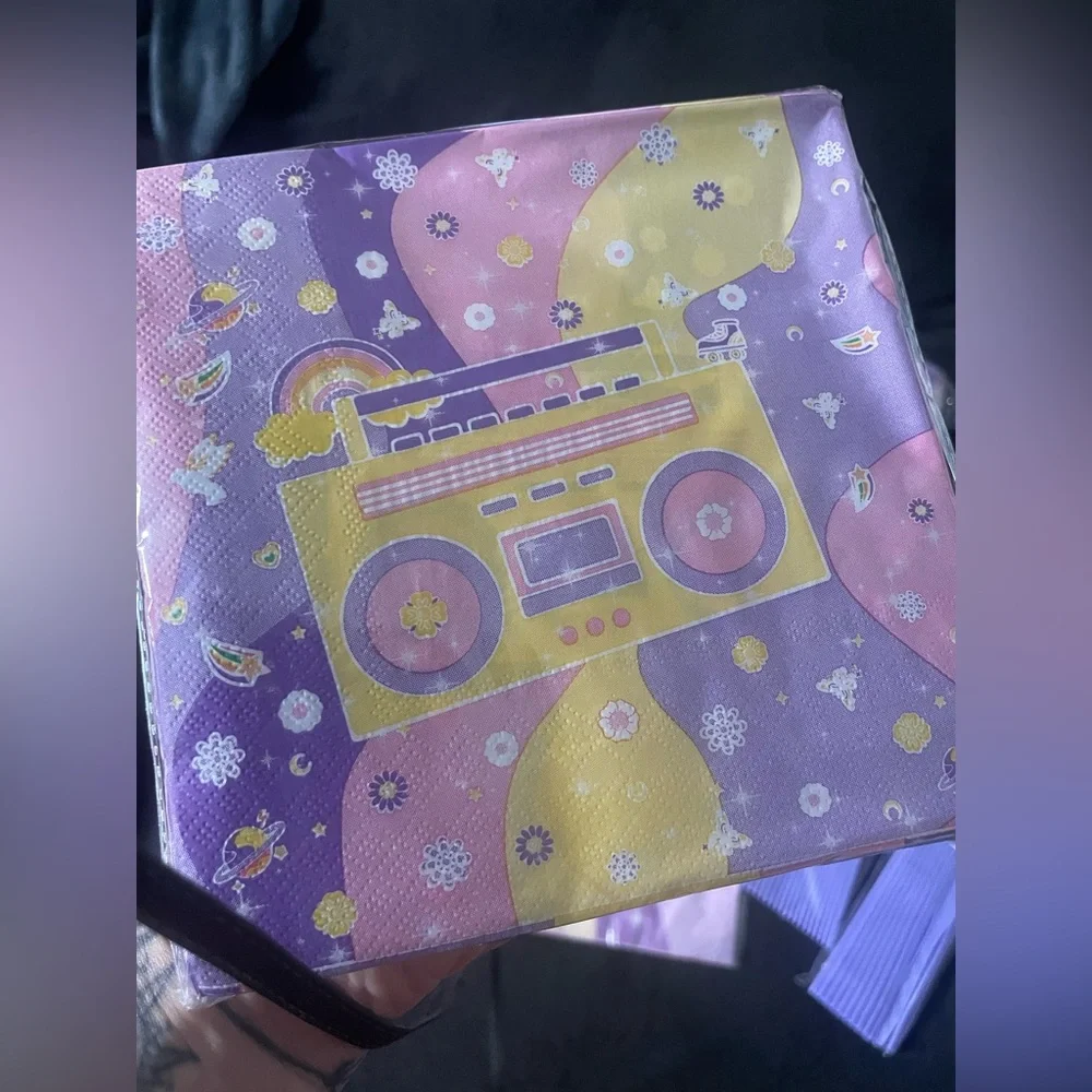 Groovy Purple Birthday Party Supplies Set Plates straw banner cups all in one 25
